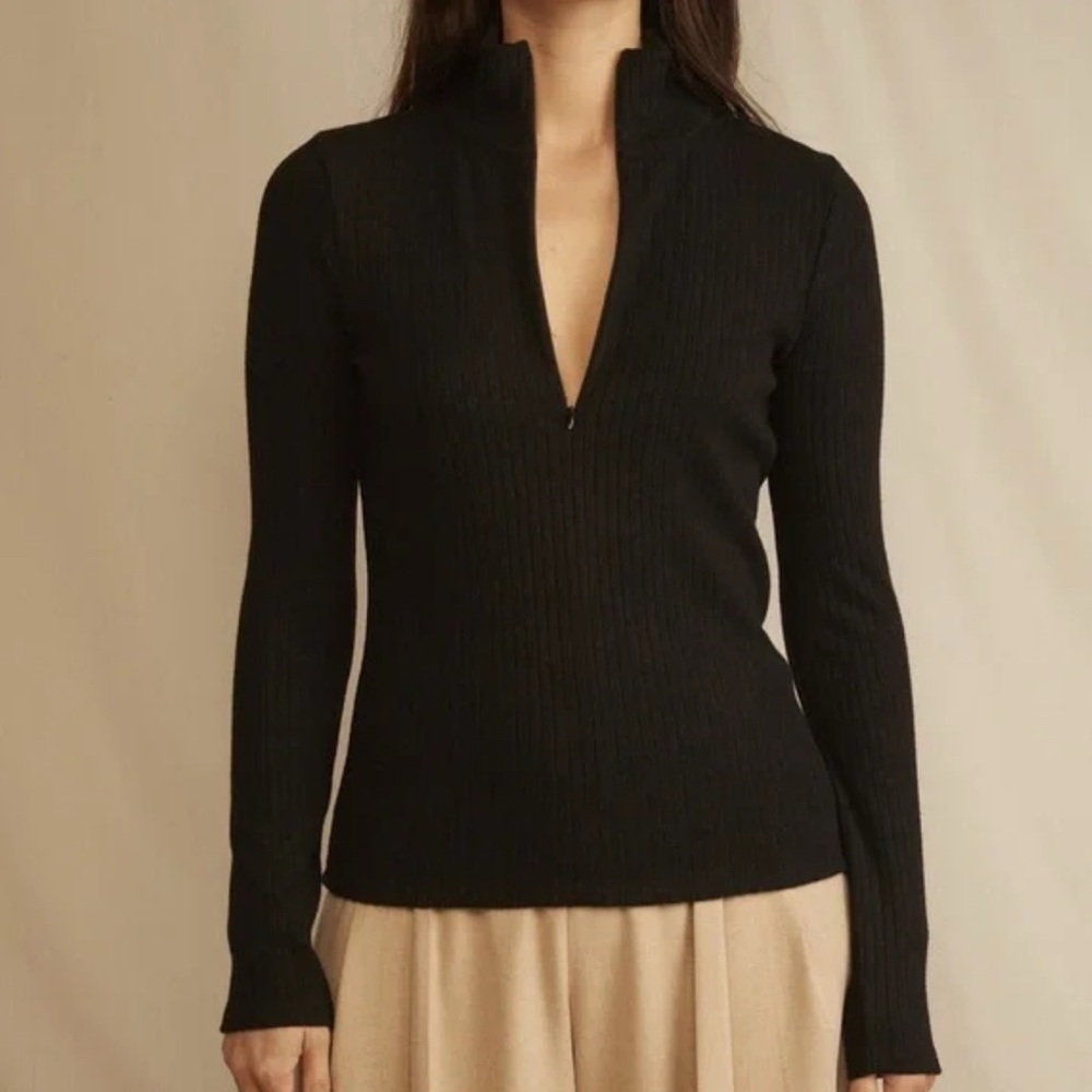 Vince Ribbed Half Zip Turtleneck Long Sleeve Sporty Black. Size medium.